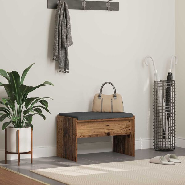 vidaXL Banco de entrada con coj&iacute;n Madera vieja 63 x 38 x 40 cm