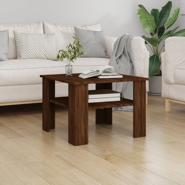 vidaXL Mesa de centro de madera contrachapada roble marr&oacute;n 60x60x42 cm