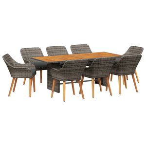 vidaXL Conjunto de Comedor de Jard&iacute;n 9 pcs Gris rat&aacute;n sint&eacute;tico