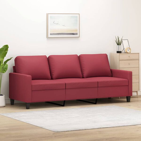 vidaXL Sof&aacute; de 3 plazas de cuero sint&eacute;tico rojo vino 180 cm
