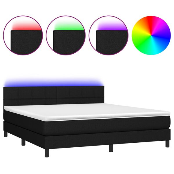 vidaXL Cama box spring colch&oacute;n y luces LED tela negro 180x200 cm