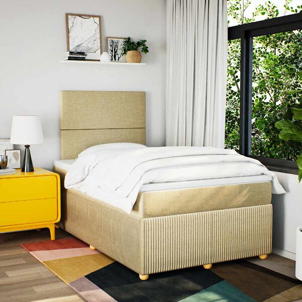 vidaXL Cama box spring con colch&oacute;n tela color crema 120x190 cm