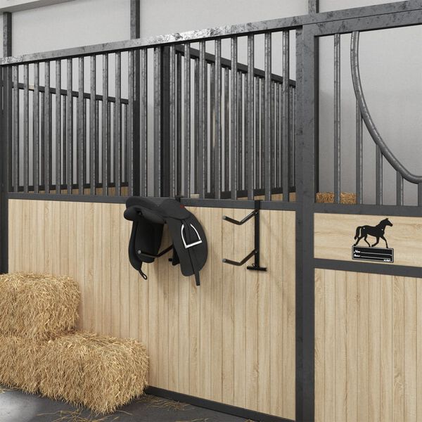 vidaXL Soporte montura 2 brazos portátil con gancho brida hierro negro