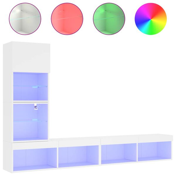 vidaXL Muebles de TV de pared con LED 4 pzas madera ingenier&iacute;a blanco