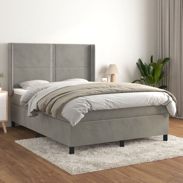 vidaXL Cama box spring con colch&oacute;n terciopelo gris claro 140x190 cm