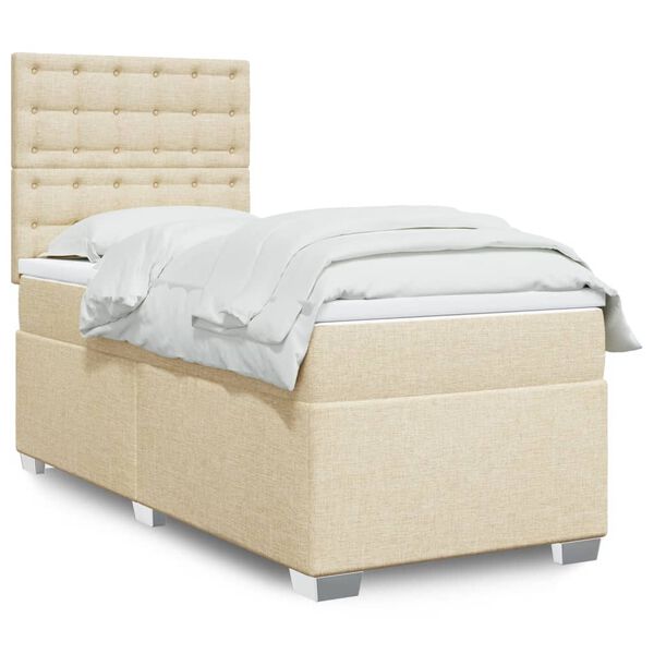 vidaXL Cama box spring con colch&oacute;n tela color crema 90x190 cm