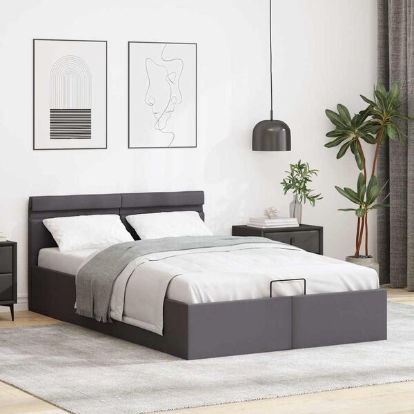 vidaXL Cama canapé hidráulica con LED cuero sintético gris 120x200 cm