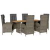 vidaXL Set comedor jard&iacute;n 7 pzas y cojines rat&aacute;n sint&eacute;tico gris