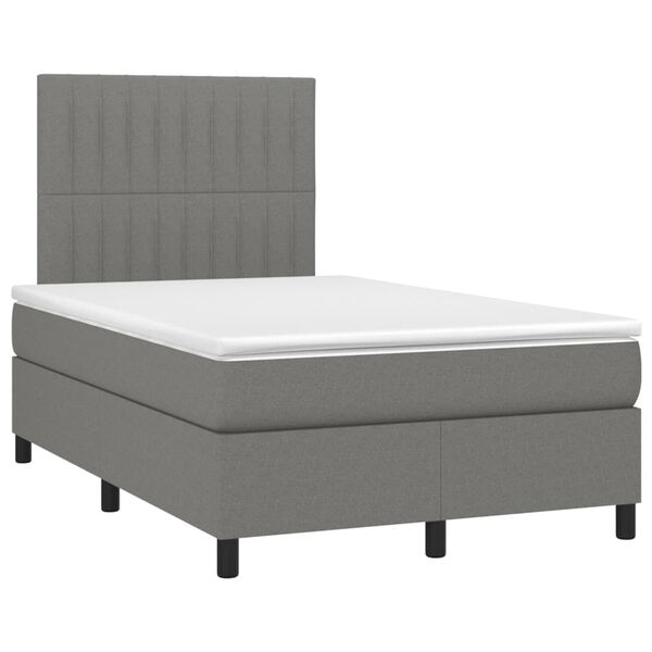 vidaXL Cama box spring con colch&oacute;n y LED tela gris oscuro 120x200 cm