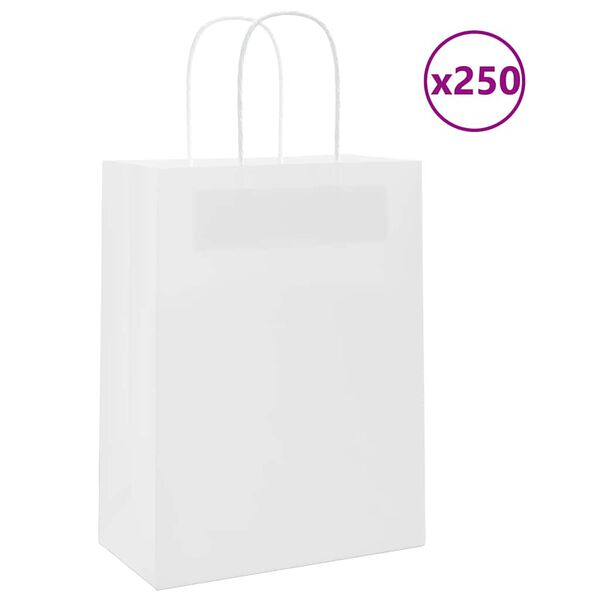 vidaXL Bolsas de papel con asas 250 uds blanca 21x11x28 cm