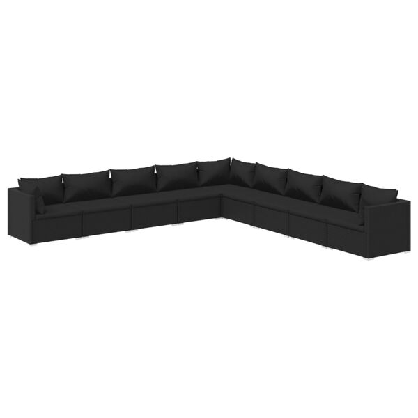 vidaXL Set de muebles de jard&iacute;n 9 pzas y cojines rat&aacute;n sint&eacute;tico negro