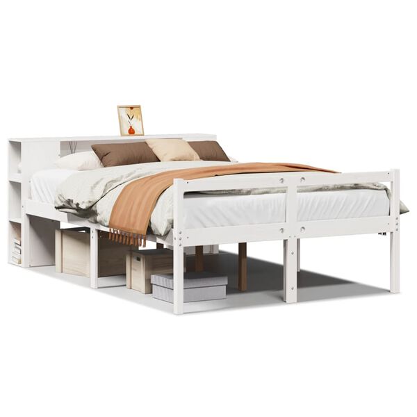 vidaXL Cama con estanter&iacute;a sin colch&oacute;n madera maciza blanca 120x200 cm