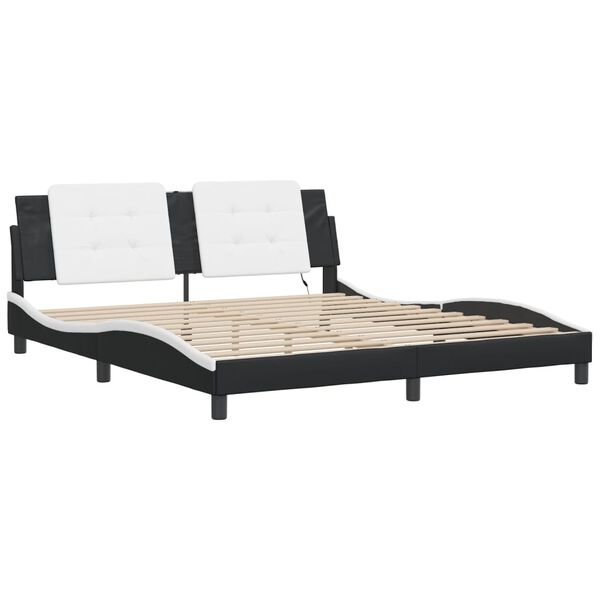 vidaXL Estructura de cama con LED sin colchón Zadar negro blanco 180x200 cm