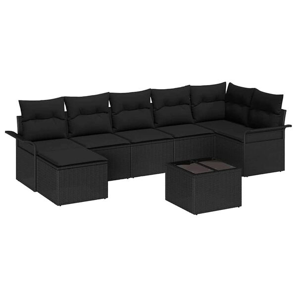 vidaXL Conjunto de sof&aacute; de jard&iacute;n 8 pcs Negro rat&aacute;n sint&eacute;tico