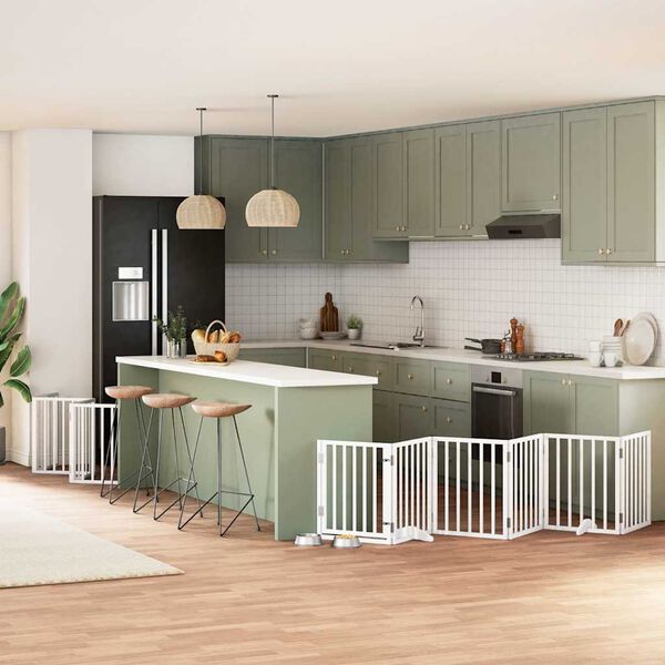 vidaXL Puerta de perros plegable 15 paneles madera &aacute;lamo blanca 750 cm