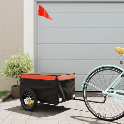 vidaXL Remolque para bicicleta hierro negro y naranja 30 kg