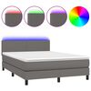 vidaXL Cama box spring colch&oacute;n y LED cuero sint&eacute;tico gris 140x190 cm