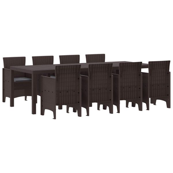 vidaXL Conjunto de Comedor de Jardín 9 pcs Marrón Ratan Polt