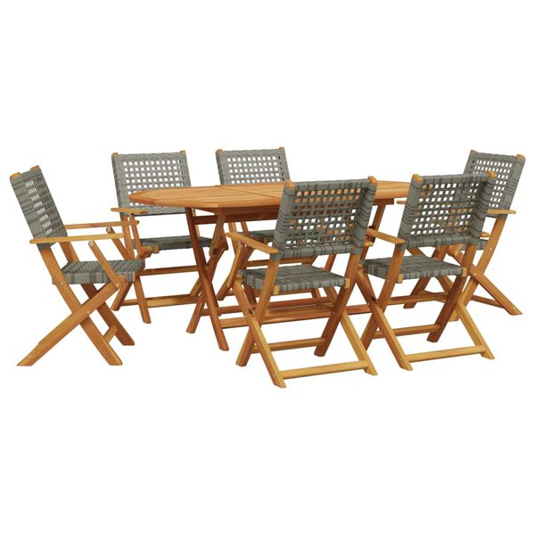 vidaXL Set de comedor de jardín 7 pzas ratán PE madera acacia gris