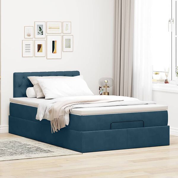 vidaXL Estructura de cama otomana colch&oacute;n terciopelo azul oscuro