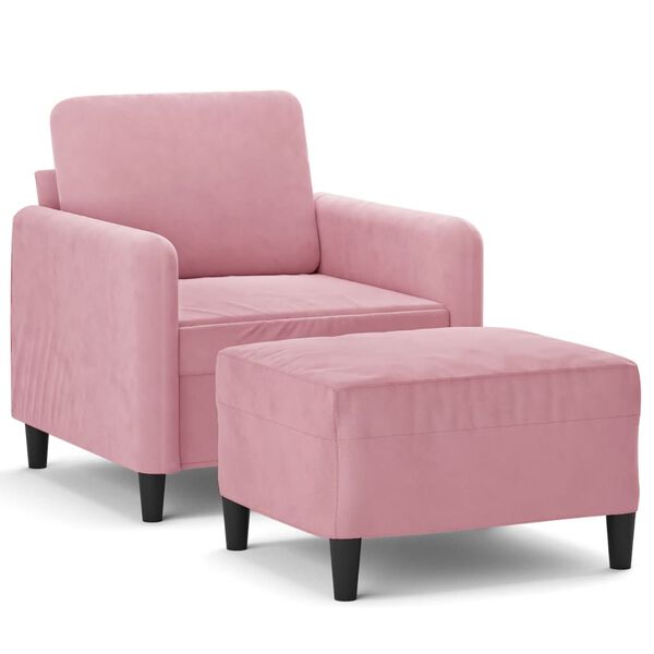 vidaXL Sill&oacute;n con taburete terciopelo rosa 60 cm