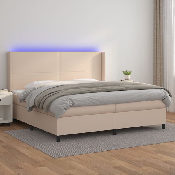 vidaXL Cama box spring colch&oacute;n LED cuero sint&eacute;tico capuchino 200x200cm