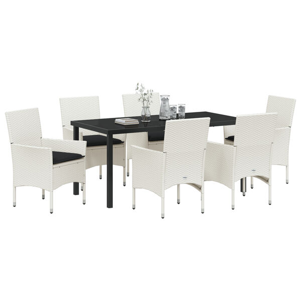 vidaXL Conjunto de Comedor de Jardín con cojín 7 pcs Blanco Poliratán