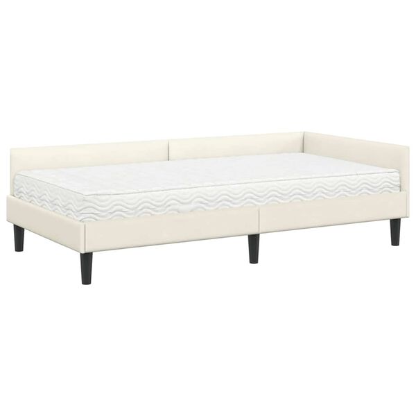 vidaXL Estructura de Cama Esquina con Colch&oacute;n 2 pcs Crema Terciopelo