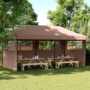vidaXL Tienda de fiesta plegable Pop-Up con 3 paredes laterales marr&oacute;n