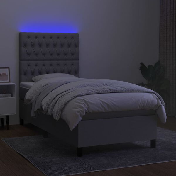vidaXL Cama box spring colch&oacute;n y luces LED tela gris claro 90x200 cm