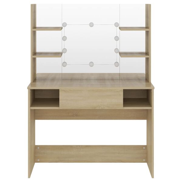 vidaXL Tocador de maquillaje con luces LED MDF roble 100x40x135 cm