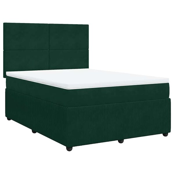 vidaXL Cama box spring con colch&oacute;n terciopelo verde oscuro 140x200 cm