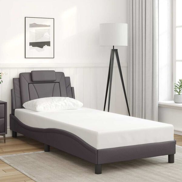 vidaXL Estructura de cama Viana sin colch&oacute;n cuero sint&eacute;tico gris 90x200 cm