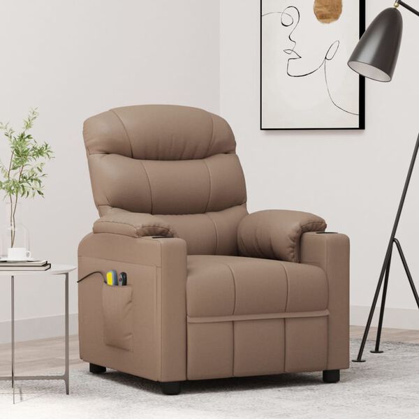vidaXL Sill&oacute;n de masaje el&eacute;ctrico cuero sint&eacute;tico color capuchino