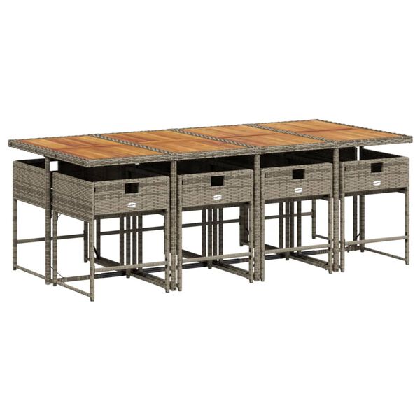 vidaXL Set comedor jard&iacute;n 9 pzas y cojines rat&aacute;n sint&eacute;tico gris