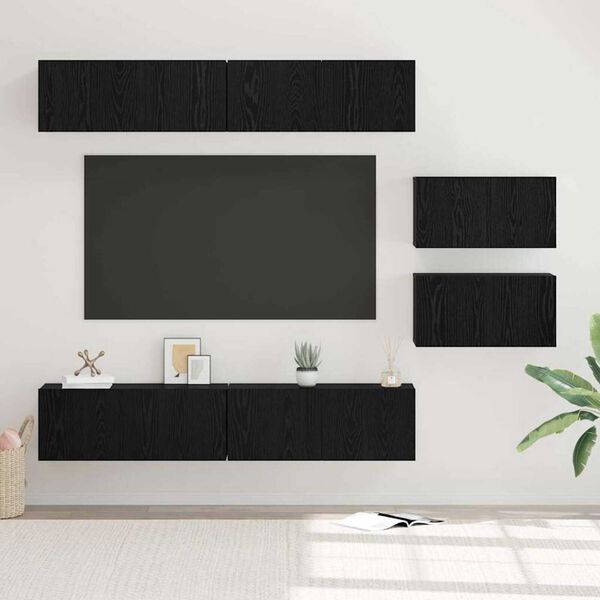 vidaXL Conjunto de mueble de TV 6 pcs Roble Negro Madera de ingeniería