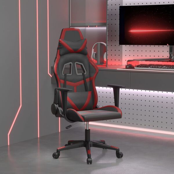 vidaXL Silla gaming cuero sint&eacute;tico negro y rojo vino tinto