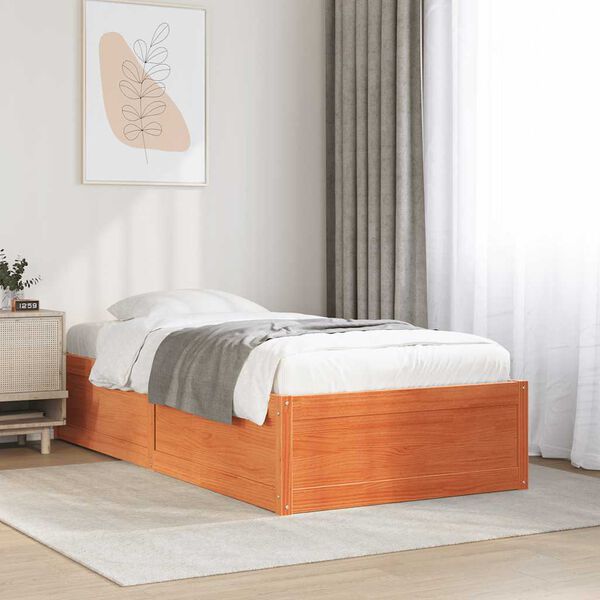 vidaXL Estructura de cama sin colch&oacute;n madera maciza marr&oacute;n 75x190 cm