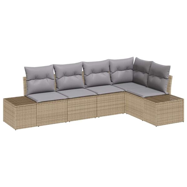 vidaXL Conjunto de sof&aacute; de jard&iacute;n con coj&iacute;n 5 pcs Beige y Gris Claro