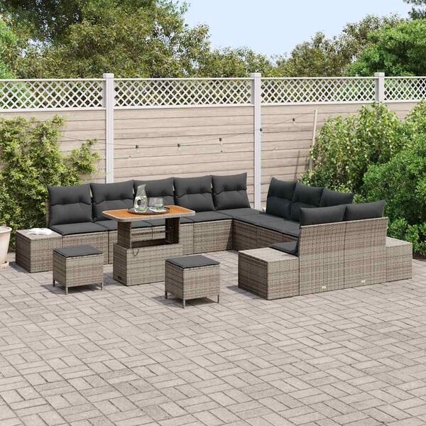 vidaXL Conjunto de sof&aacute; de jard&iacute;n 13 pcs Gris Claro y Gris Oscuro