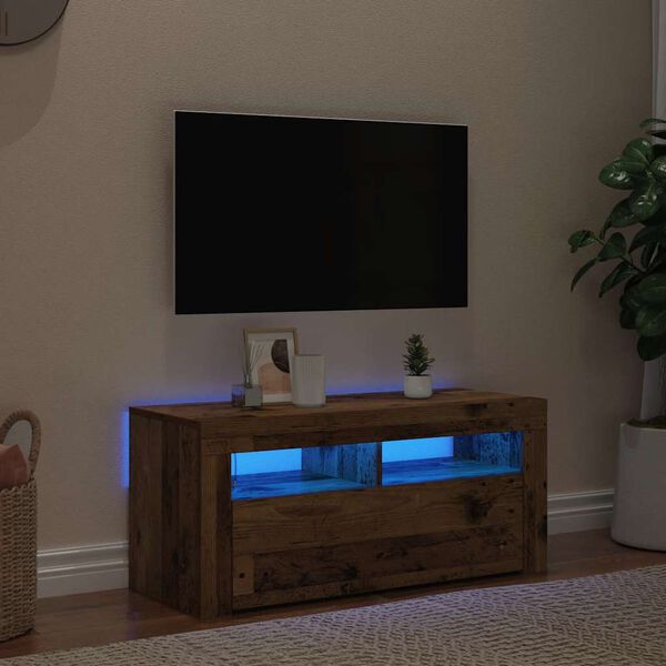 vidaXL Mueble TV luces LED madera ingenier&iacute;a envejecida 90x35x40 cm