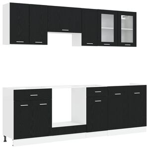 vidaXL Unidad de cocina Lyon 8 uds. Roble Negro Madera de ingenier&iacute;a
