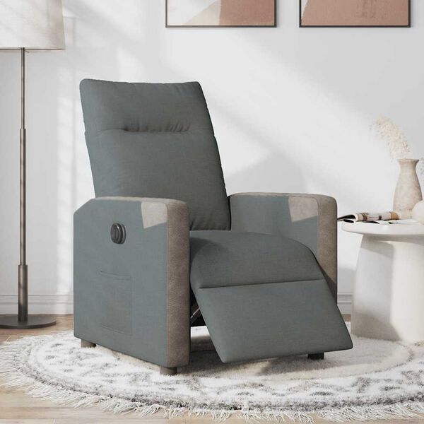 vidaXL Sill&oacute;n reclinable el&eacute;ctrico de tela gris oscuro