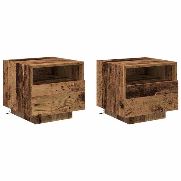 vidaXL Armario de Noche con caj&oacute;n 2 pcs Madera vieja 40 x 39 x 37 cm