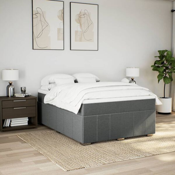 vidaXL Cama box spring con colch&oacute;n tela gris oscuro 160x200 cm