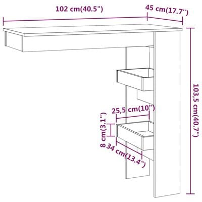 vidaXL Mesa de bar de pared contrachapada roble Sonoma 102x45x103,5cm