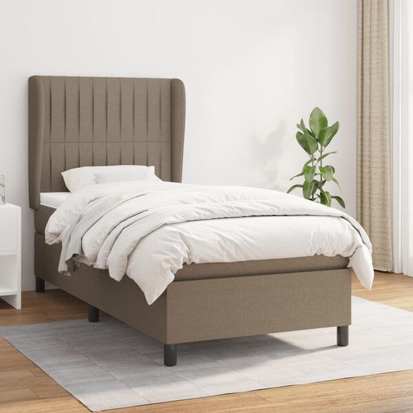 vidaXL Cama box spring con colch&oacute;n tela gris taupe 90x190 cm