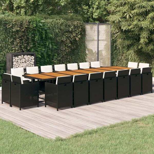 vidaXL Set de comedor jard&iacute;n 19 pzas con cojines rat&aacute;n sint&eacute;tico negro