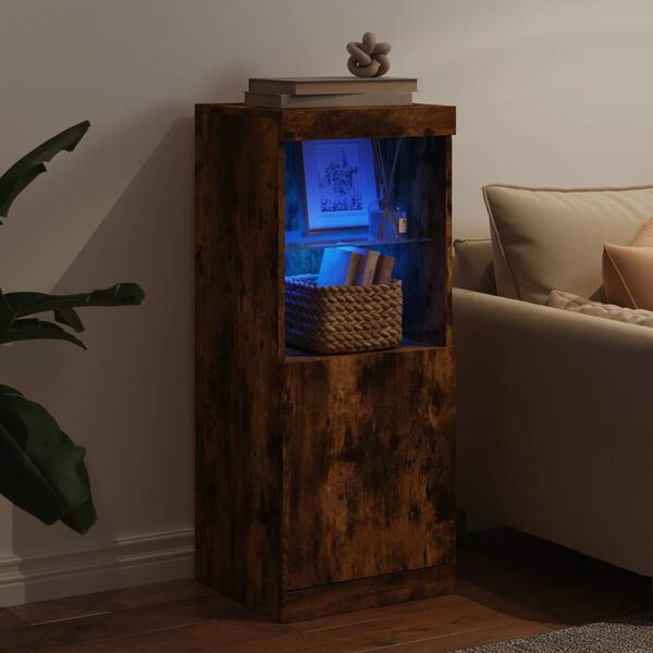 vidaXL Aparador con luces LED roble ahumado 41x37x100 cm