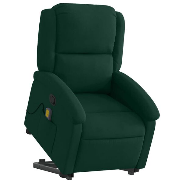 vidaXL Sill&oacute;n reclinable de masaje elevable terciopelo verde oscuro